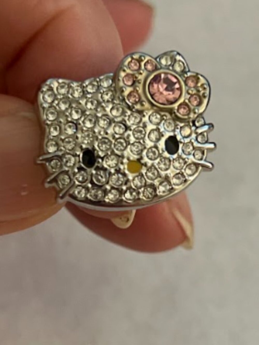 Hello Kitty Adjustable Ring Pave Rhinestone Signed Sanrio 1976-2007 Y2K Kawaii